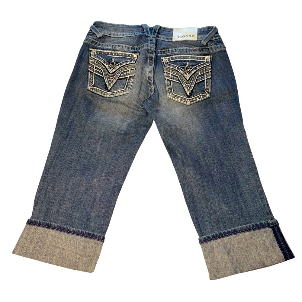 Vigoss Women’s Capri Jeans SZ 3/4 Faded The New York Flap Fancy Pockets Lowrise